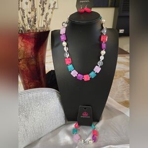 Colorful Beaded Necklace, Bracelet And Earring Set